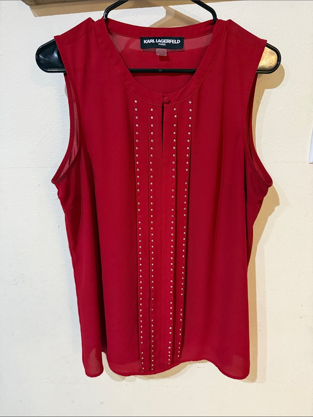 Karl Lagerfeld Red Sleeveless Stud-Trim Camisole